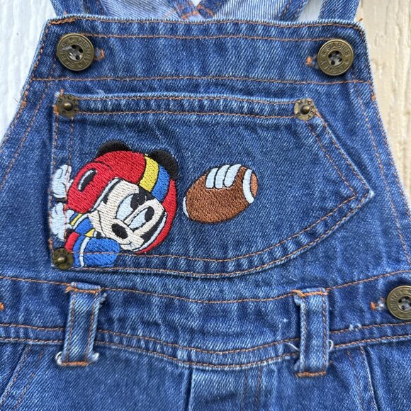 VTG Disney Babies Mickey Mouse Donald Duck Football Overalls Size 6/9 Months - Picture 2 of 8